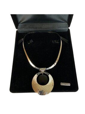 Dominique Dinouart DDD Signed Sterling Silver Hammered Pendant Necklace Collar